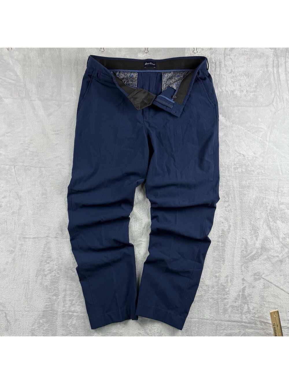 Robert Graham W36 Navy Dress Pants Flat Front Stretch Business Casual Trousers